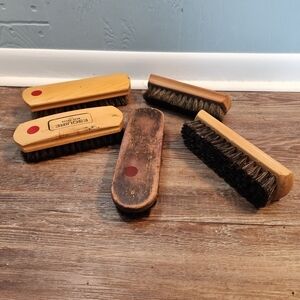 LOT OF 5 vintage wood-handled horsehair shoe shine Polish brushes, Empire